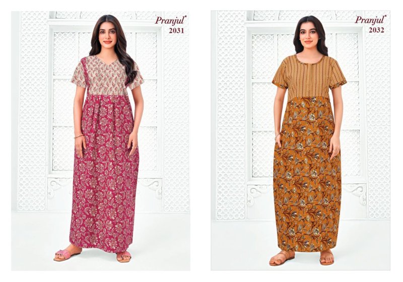 Pragati Vol 20 By Pranjul Pure Cotton Printed Nighty Gown 